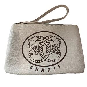 Sharif Double Jaguar Logo Faux Leather Wristlet - Cream & Brown